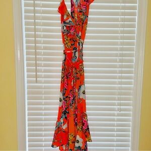 Floral Orange Maxi Wrap Dress